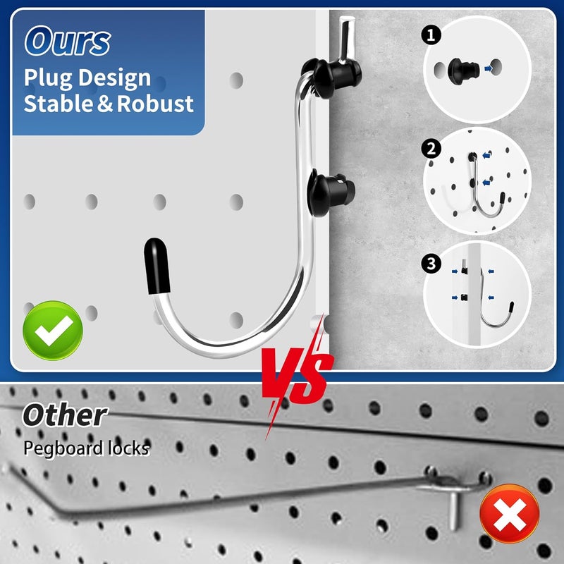 Hogurity Pegboard Hook 100 Pcs, Heavy Duty Peg Board Hooks fit 1/8"＆1/4" Pegboards, Pegboard Accessories with Peg Locks for Organizing Various Tools,Peg Board Tool Utility Hooks - Image 4